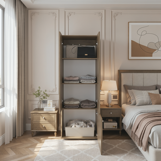 Sunvega Three-Door Bedroom Cabinet with Three Shelves in Natural Oak and White