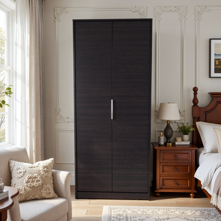 Sunvega Double Door Wardrobe with Hanging Rod and Shelves for Bedroom Black