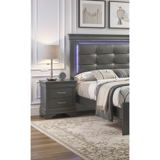 Sunvega Modern Grey Wooden Nightstand with 2 Drawers and Unique Handles
