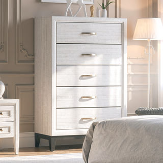 Sunvega Contemporary White Chest with Wooden Legs and Two Tone Design