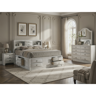 Sunvega Contemporary Neutral White Finish Curved Drawer Fronts Nightstand