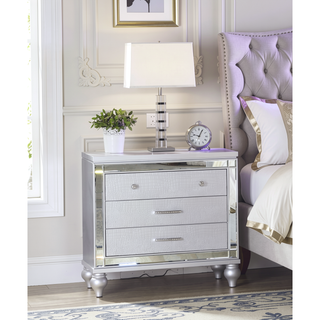 Sunvega Mirror Accented Modern Style Nightstand with Three Spacious Drawers in Silver