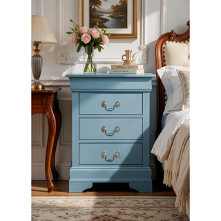 Sunvega Traditional Teal Bedroom Nightstand with Three Drawers for Storage