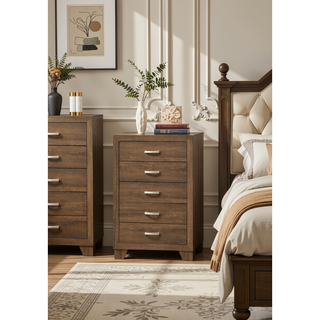 Sunvega Oak 5-Drawer Chest Dresser with Generous Storage and Classic Design