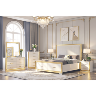 Sunvega Contemporary Gold Finish Nightstand with Two Drawers and LED Lights