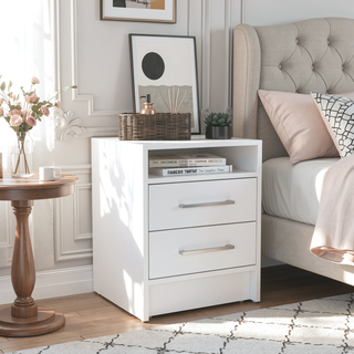 Sunvega 19.9 Inch High Nightstand with Two Drawers and Open Shelf