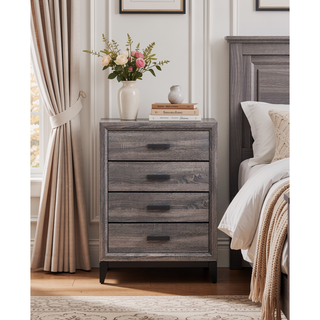 Sunvega Foil Grey Finish Chest with Black Hardware and 5 Drawers