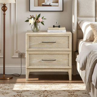 Sunvega Light Brown Finish Contemporary Style 2-Drawer Bedside Table with Ball Bearing Glides