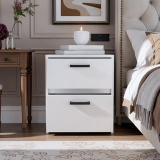 Sunvega 2 Drawer Nightstand with Metal Handles for Bedroom or Living Room