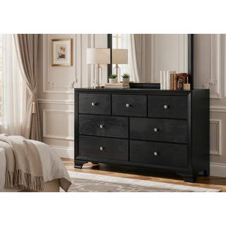 Sunvega Modern Glam Style Black Finish Five Drawer Chest Nightstand with Faux Crystal Pulls