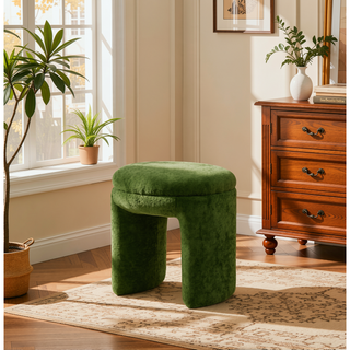 Sunvega Contemporary Green Teddy-like Fabric Accent Stool for Living Room