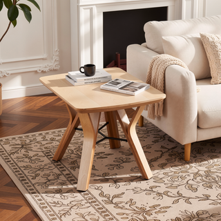 Sunvega Mid-Century Modern Natural Wood Bench with Tapered Legs for Entryway