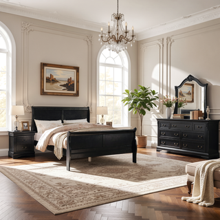 Sunvega Classic Traditional Black Finish 2-Drawers Nightstand with Metal Handle