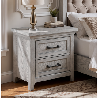 Sunvega Light Gray Finish Transitional Nightstand with Two Drawers and Metal Pulls