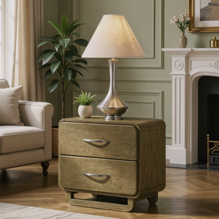 Sunvega Modern Two-Drawer Nightstand with Nutmeg Wood Finish and Cord Management