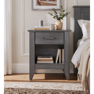Sunvega Modern Gray Bedside Table With Storage And Sleek Lines
