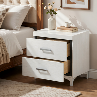Sunvega Modern Contemporary White Finish Nightstand with Two Drawers and Metal Legs