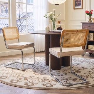 Sunvega Modern Mid Century Velvet Rattan Dining Chairs with Chrome Legs Set of 2
