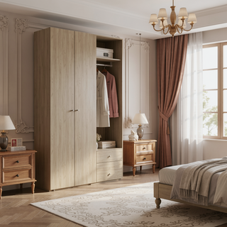 Sunvega Wenge 2-Door Tall Wardrobe Cabinet with Hanging Rod for Bedroom