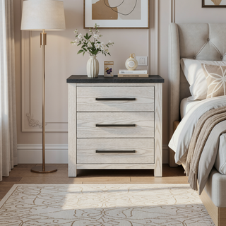 Sunvega Dark Top Finish Nightstand with Spacious Drawers and Block Style Feet