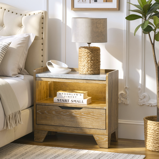 Sunvega Transitional Light Aspen Brown Nightstand with LED Light and USB Ports