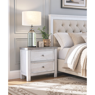 Sunvega Antique White and Gray Finish 2 Dovetail Drawer Nightstand Wooden Furniture