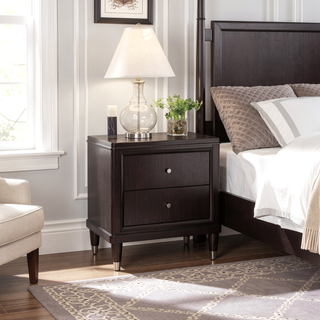 Sunvega Brown Two-Drawer Nightstand with Metallic Accents and Felt Lined Top