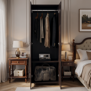 Sunvega Walnut Black Wengue Armoire with 2 Doors and 2 Shelves