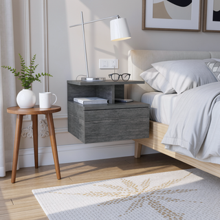 Sunvega Blue Floating Nightstand With Drawer And Shelves For Storage And Decor
