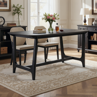 Sunvega Mid-Century Modern Dining Table with Trestle Base and Black Ash Veneer