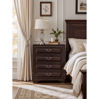 Sunvega Transitional Style Wooden Inlay Design Chest with English Dovetail Drawers