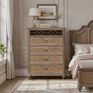 Sunvega Rustic Oak Veneer Nightstand with USB-A and USB-C Charging Station