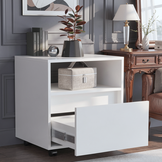 Sunvega White Finish One Drawer Nightstand with Shelf for Bedroom Decor