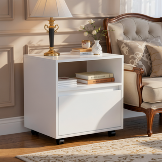 Sunvega White Finish One Drawer Nightstand with Shelf for Bedroom Decor