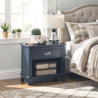Sunvega Navy Blue Finish Nightstand with Storage Drawer and Lower Shelf
