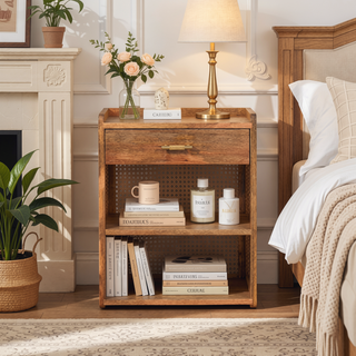 Sunvega Modern Solid Wood Larissa T-Bar Bedside Table with Drawer