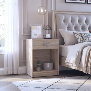 Sunvega Light Grey Nightstand with Single Drawer and Shelf for Bedroom Storage