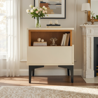 Sunvega Modern Light Oak Nightstand with Drawer and Shelf for Bedroom