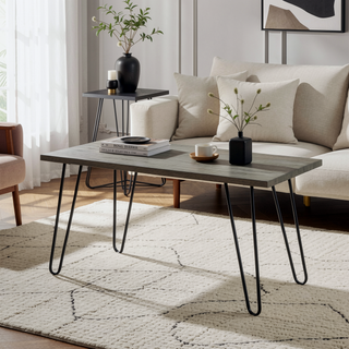 Sunvega Modern Light Gray Wooden Top Black Metal Legs Dining Table for 6