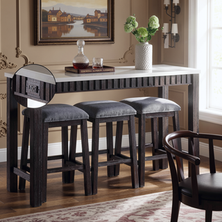 Sunvega 4PC Marble Top Counter Height Table Set with Weathered Espresso Finish