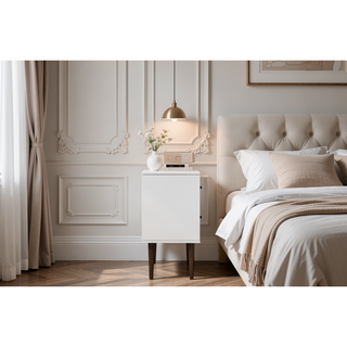 Sunvega Modern White and Brown Nightstand with 2 Drawers for Bedroom
