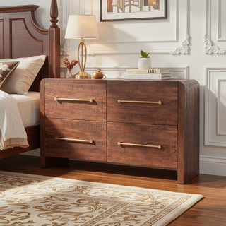 Sunvega Smoked Oak Copenhagen Chest with 4 Drawers in Oak And Mango Wood