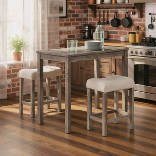 Sunvega Gray 3-Piece Counter Height Dining Set with Button Tufted Stools