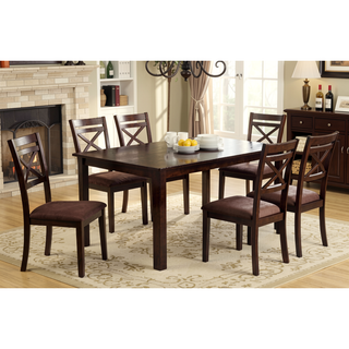 Sunvega Transitional Espresso Finish 7pc Dining Table Set with Cross Back Chairs
