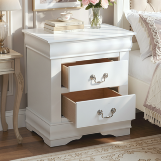 Sunvega Classic Traditional Black Finish 2-Drawers Nightstand with Metal Handle