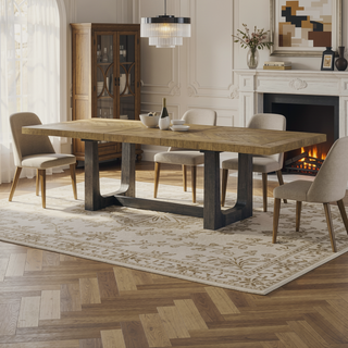 Sunvega Caramel and Cocoa Trestle Dining Table with Black Base and Easy Leaf