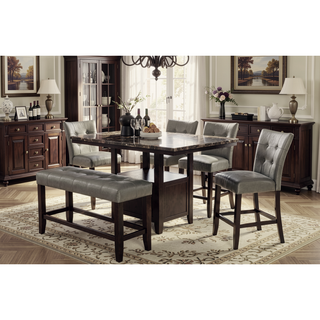 Sunvega Contemporary Brown Faux Marble Rectangular Dining Table with Storage Shelves
