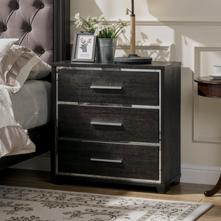 Sunvega Contemporary Warm Gray Nightstand with Chrome Trim and USB Charger