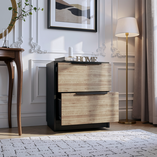 Sunvega 18 Inch High Modern Nightstand with Two Drawers and Metal Hardware