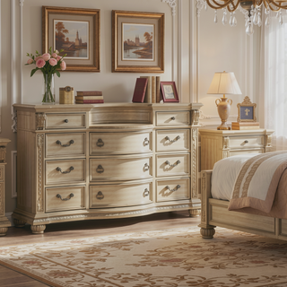 Sunvega Silver Finish European Design Nightstand with Genuine Marble Top